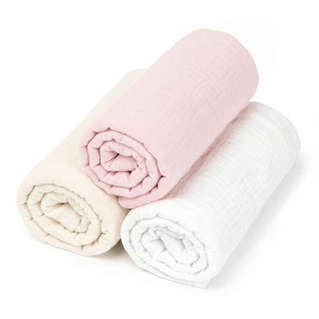 Lot de 3 draps housses couffin en gaze de coton pastel Rose, écru, blanc 1 - vertbaudet enfant 