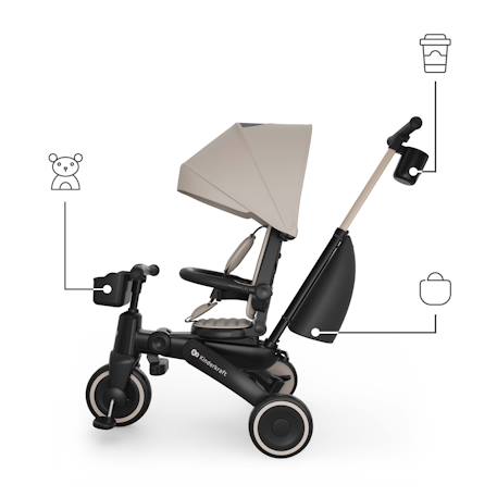 Tricycle JAZZ 3, évolutif 6 modes dès 9 mois pivotant, dossier inclinable, capote upf 50+, poignée parent, compact, mode draisienne, roue libre, jusqu’à 25 kg Beige+Vert 5 - vertbaudet enfant 