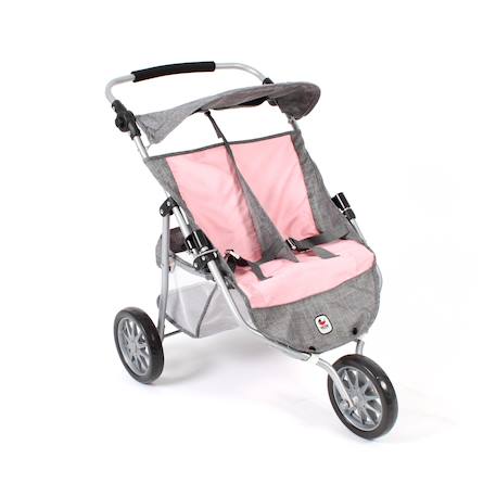 Poussette jogger 3 roues pour poupons jumelles Rose+Rose clair 5 - vertbaudet enfant 