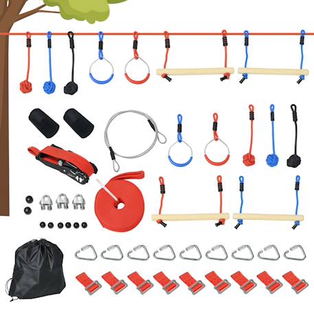 Parcours d'obstacles ninja enfant - 30 accessoires, 10 m de slackline - sac de transport Rouge 2 - vertbaudet enfant 