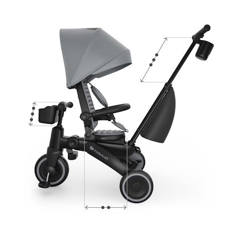 Tricycle Évolutif Kinderkraft JAZZ 3 Pliable avec Siège Pivotant, Position Semi-Allongée, Mode Draisienne et Capote UPF 50+ Beige+Gris+Rosa+Vert 10 - vertbaudet enfant 