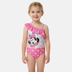 Maillot de bain fille 1 pièce asymétrique rose à pois motif personnage minnie  - vertbaudet enfant
