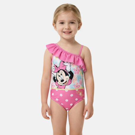 Fille-Maillot de bain-Maillot de bain fille 1 pièce asymétrique rose à pois motif personnage minnie