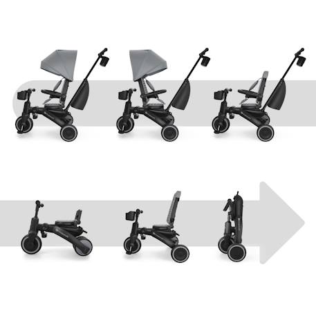 Tricycle Évolutif Kinderkraft JAZZ 3 Pliable avec Siège Pivotant, Position Semi-Allongée, Mode Draisienne et Capote UPF 50+ Beige+Gris+Rosa+Vert 8 - vertbaudet enfant 