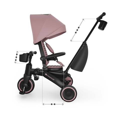 Tricycle Évolutif Kinderkraft JAZZ 3 Pliable avec Siège Pivotant, Position Semi-Allongée, Mode Draisienne et Capote UPF 50+ Beige+Gris+Rosa+Vert 16 - vertbaudet enfant 