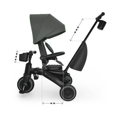 Tricycle Évolutif Kinderkraft JAZZ 3 Pliable avec Siège Pivotant, Position Semi-Allongée, Mode Draisienne et Capote UPF 50+ Beige+Gris+Rosa+Vert 22 - vertbaudet enfant 