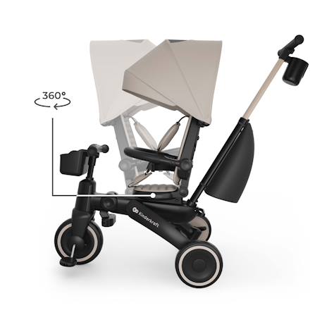 Tricycle Évolutif Kinderkraft JAZZ 3 Pliable avec Siège Pivotant, Position Semi-Allongée, Mode Draisienne et Capote UPF 50+ Beige+Gris+Rosa+Vert 3 - vertbaudet enfant 