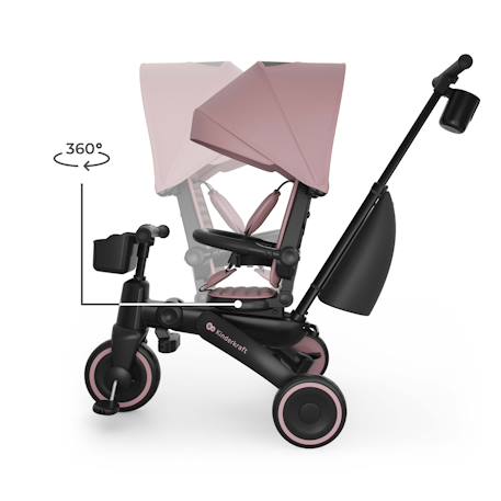 Tricycle Évolutif Kinderkraft JAZZ 3 Pliable avec Siège Pivotant, Position Semi-Allongée, Mode Draisienne et Capote UPF 50+ Beige+Gris+Rosa+Vert 15 - vertbaudet enfant 