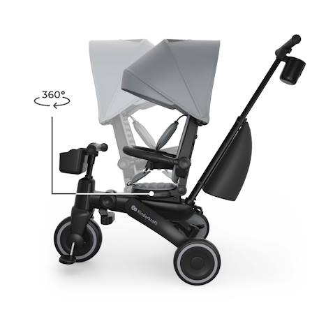 Tricycle Évolutif Kinderkraft JAZZ 3 Pliable avec Siège Pivotant, Position Semi-Allongée, Mode Draisienne et Capote UPF 50+ Beige+Gris+Rosa+Vert 9 - vertbaudet enfant 