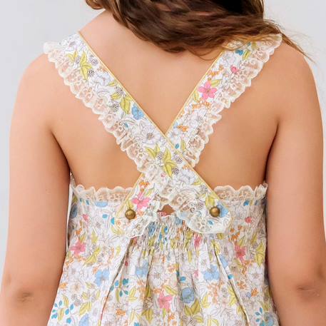 Blouse  fleurie liberty   à bretelles croisées  anaïs Jaune bleu rose pastel 2 - vertbaudet enfant 