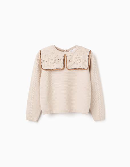 Pull en maille avec col maxi en crochet b&s Beige clair 4 - vertbaudet enfant 