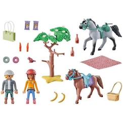 Jouet-Jeux d'imagination-Figurines, mini mondes, héros et animaux-Amélia et ben avec chevaux 71470