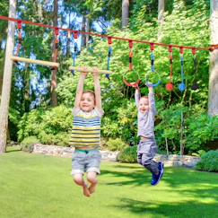 Jouet-Jeux de plein air-Parcours d'obstacles ninja enfant - 30 accessoires, 10 m de slackline - sac de transport