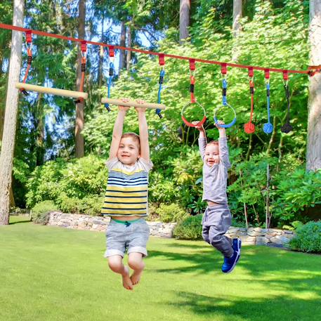 Parcours d'obstacles ninja enfant - 30 accessoires, 10 m de slackline - sac de transport Rouge 1 - vertbaudet enfant 