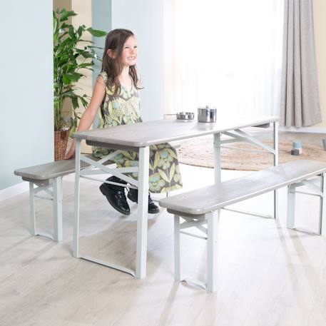 Table pique-nique pliante avec bancs pour 4 enfants Gris+Teck 1 - vertbaudet enfant 