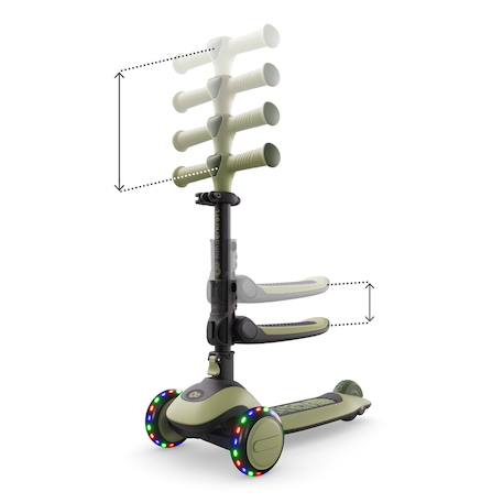 Trottinette Kinderkraft HALLEY 2 2-en-1 avec Siège Réglable 25-33 cm, Guidon 4 Hauteurs, Roues LED et Pliage Rapide Blanc+Rose+Vert 17 - vertbaudet enfant 