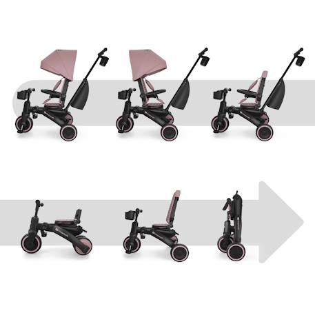 Tricycle Évolutif Kinderkraft JAZZ 3 Pliable avec Siège Pivotant, Position Semi-Allongée, Mode Draisienne et Capote UPF 50+ Beige+Gris+Rosa+Vert 14 - vertbaudet enfant 