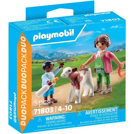 Duo : fermière avec enfant donnant le biberon à un veau 71803 Multicolore 2 - vertbaudet enfant 