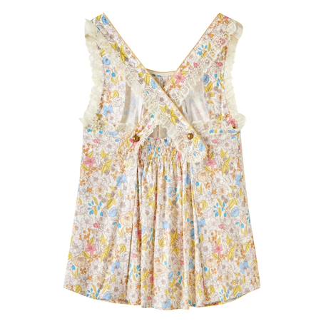 Blouse  fleurie liberty   à bretelles croisées  anaïs Jaune bleu rose pastel 4 - vertbaudet enfant 