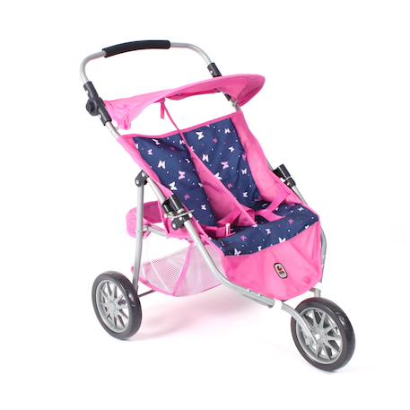 Poussette jogger 3 roues pour poupons jumelles Rose+Rose clair 2 - vertbaudet enfant 