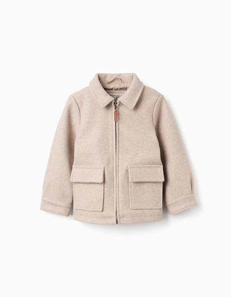 Manteau à effet laine avec fermeture éclair b&s Beige clair 3 - vertbaudet enfant 