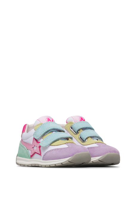 Sneakers en cuir et tissu crumi vl. Blanc-lilas+Bleu-blanc 2 - vertbaudet enfant 