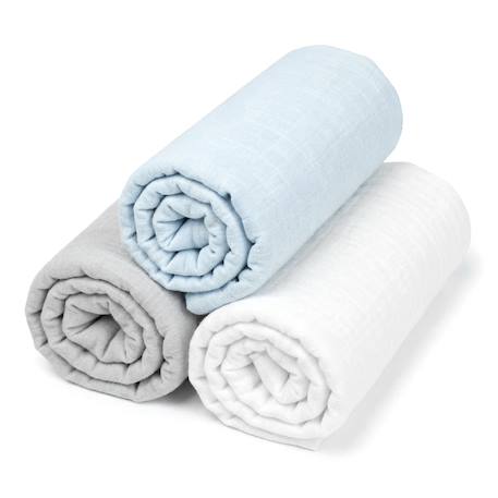 Lot de 3 draps housses couffin en gaze de coton uni Bleu, gris, blanc 1 - vertbaudet enfant 
