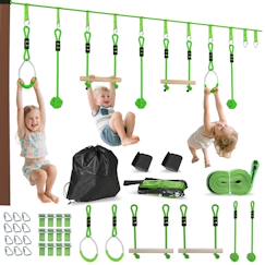 Jouet-Jeux de plein air-Tyrolienne enfant 10m max. 50kg - kit complet - nombreux accessoires - vert