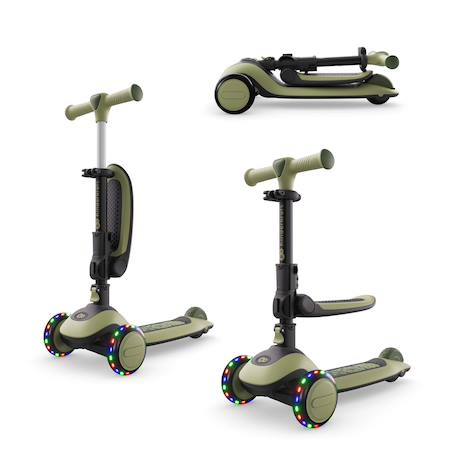 Trottinette Kinderkraft HALLEY 2 2-en-1 avec Siège Réglable 25-33 cm, Guidon 4 Hauteurs, Roues LED et Pliage Rapide Blanc+Rose+Vert 13 - vertbaudet enfant 