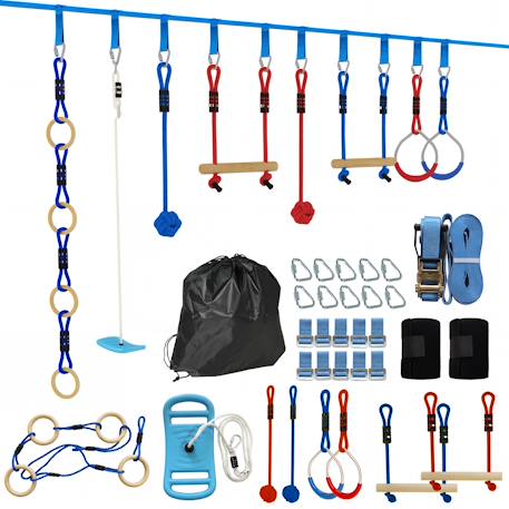 Parcours d'obstacles ninja enfants 10 m charge 100 kg pp multicolore Bleu 2 - vertbaudet enfant 