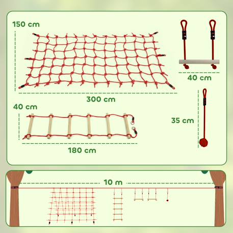 Parcours d'obstacles ninja enfants 10 m charge 100 kg pp rouge Rouge 4 - vertbaudet enfant 