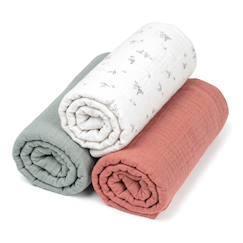 Linge de maison et décoration-Lot de 3 draps housses couffin en gaze de coton melody