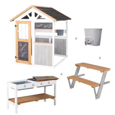 Maison de jeux extérieure multifonction en bois massif résistant Gris et naturel 3 - vertbaudet enfant 