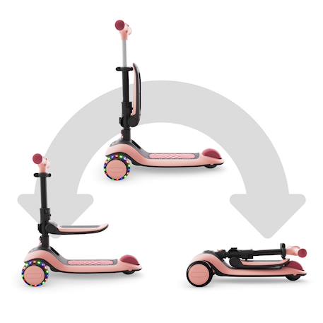Trottinette Kinderkraft HALLEY 2 2-en-1 avec Siège Réglable 25-33 cm, Guidon 4 Hauteurs, Roues LED et Pliage Rapide Blanc+Rose+Vert 9 - vertbaudet enfant 