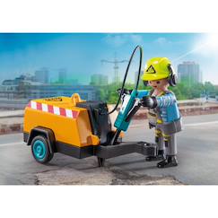 Jouet-Jeux d'imagination-Action heroes ouvrier avec marteau-piqueur et signalisation 71752