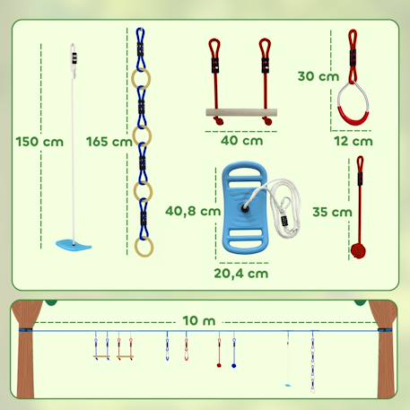 Parcours d'obstacles ninja enfants 10 m charge 100 kg pp multicolore Bleu 3 - vertbaudet enfant 