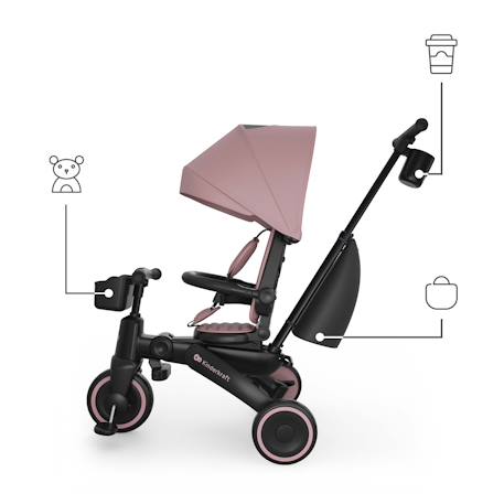 Tricycle JAZZ 3, évolutif 6 modes dès 9 mois pivotant, dossier inclinable, capote upf 50+, poignée parent, compact, mode draisienne, roue libre, jusqu’à 25 kg Beige+Rosa 11 - vertbaudet enfant 