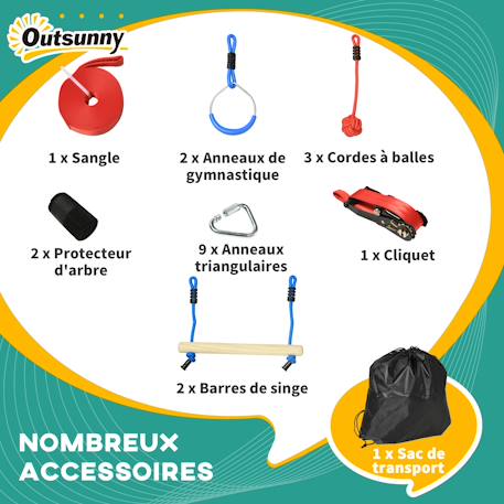 Parcours d'obstacles ninja enfant - 30 accessoires, 10 m de slackline - sac de transport Rouge 4 - vertbaudet enfant 