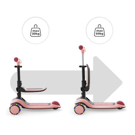 Trottinette Kinderkraft HALLEY 2 2-en-1 avec Siège Réglable 25-33 cm, Guidon 4 Hauteurs, Roues LED et Pliage Rapide Blanc+Rose+Vert 10 - vertbaudet enfant 