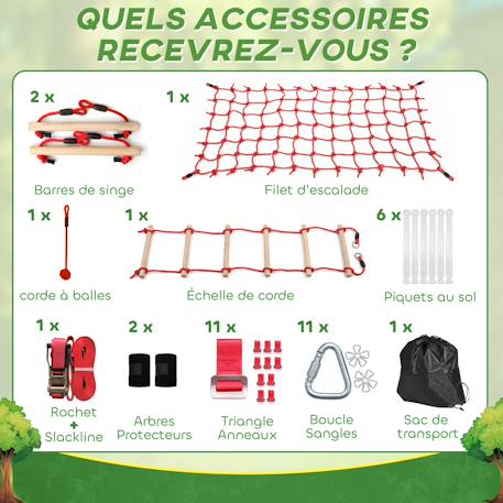 Parcours d'obstacles ninja enfants 10 m charge 100 kg pp rouge Rouge 5 - vertbaudet enfant 
