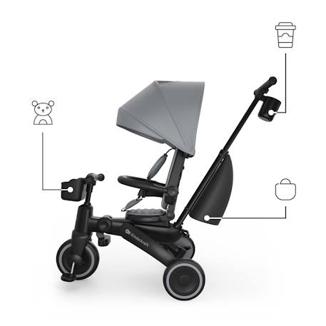 Tricycle JAZZ 3, évolutif 6 modes dès 9 mois pivotant, dossier inclinable, capote upf 50+, poignée parent, compact, mode draisienne, roue libre, jusqu’à 25 kg Gris+Rosa+Vert 5 - vertbaudet enfant 