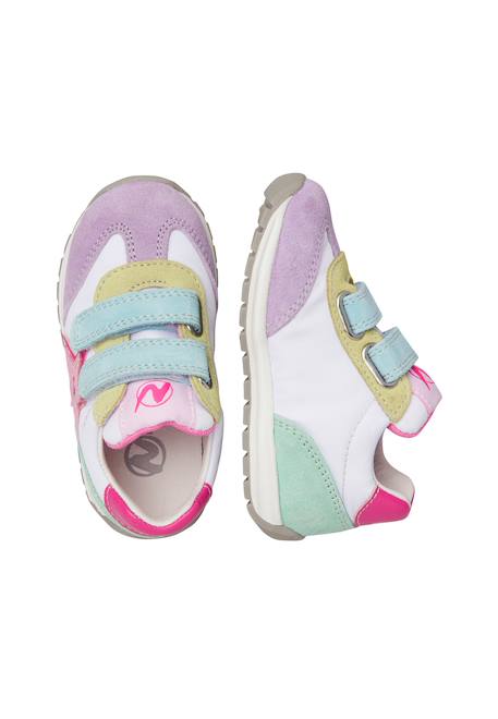 Sneakers en cuir et tissu crumi vl. Blanc-lilas+Bleu-blanc 4 - vertbaudet enfant 