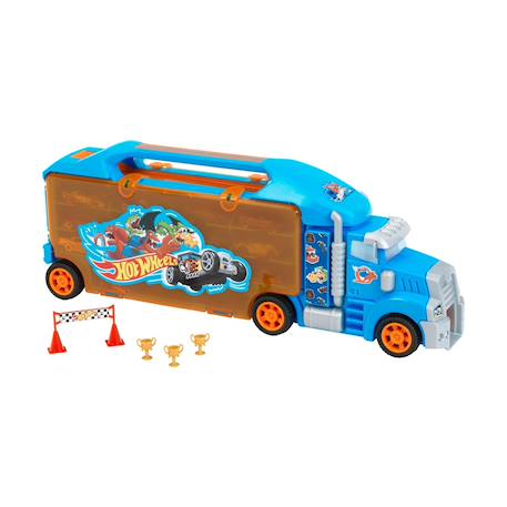 Hot wheels - camion-mallette de transport Bleu et orange 2 - vertbaudet enfant 