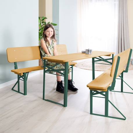 Table pique-nique pliante avec bancs et coussins pour 4 enfants Gris+Teck 9 - vertbaudet enfant 