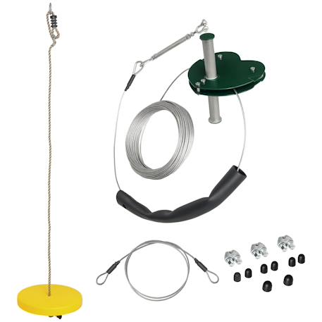 Kit complet tyrolienne 25 m - câble épais, poulie, poignées antidérapantes, assise pe - accessoires inclus Jaune 2 - vertbaudet enfant 