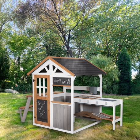 Maison de jeux extérieure multifonction en bois massif résistant Gris et naturel 1 - vertbaudet enfant 