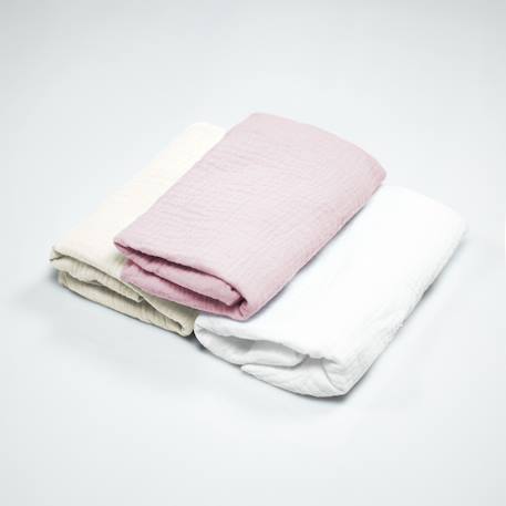 Lot de 3 draps housses couffin en gaze de coton pastel Rose, écru, blanc 3 - vertbaudet enfant 