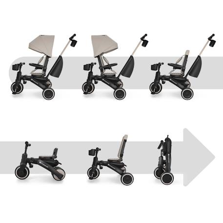 Tricycle Évolutif Kinderkraft JAZZ 3 Pliable avec Siège Pivotant, Position Semi-Allongée, Mode Draisienne et Capote UPF 50+ Beige+Gris+Rosa+Vert 2 - vertbaudet enfant 