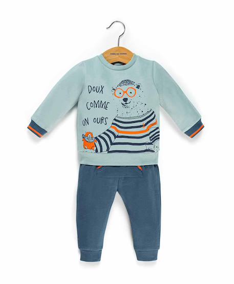 Ensemble pantalon + haut 100% coton bébé garçon Bleu 1 - vertbaudet enfant 
