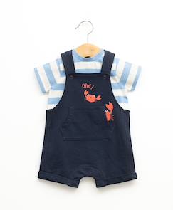 -Ensemble salopette + haut 100% coton bébé garçon
